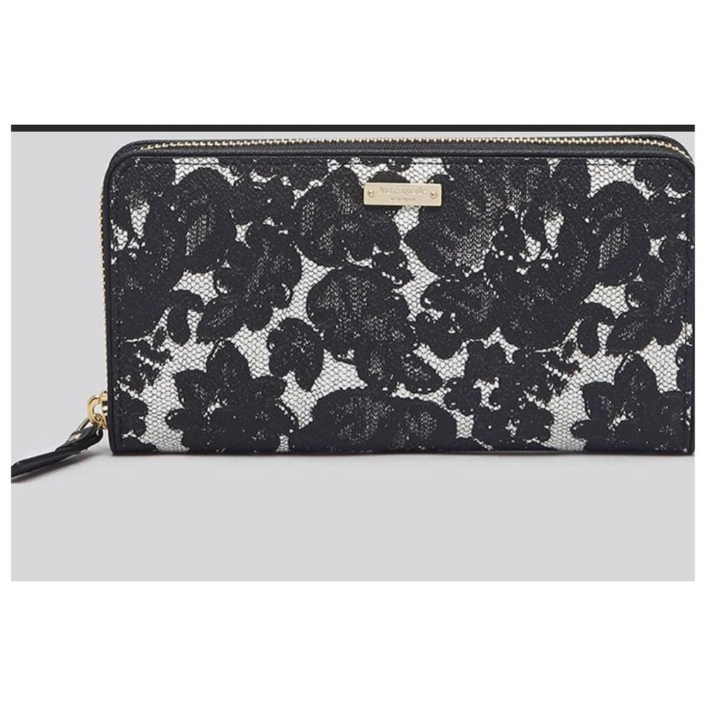 Kate Spade Black with RosesCedar Street Lace Lacey Continental Wallet